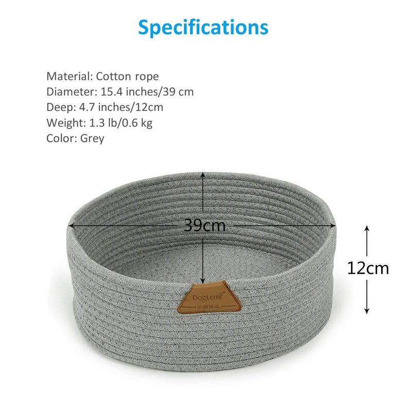 DogLemi Cat Bed Basket Nest Round Cotton Rope Woven Warm Medium,Pet Sleeping Bed House Cute Fun Scratcher Scratching Scratch Mat Pad for Puppy Small Dogs Indoor Play Eco Washable Winter Summer (Gray) - Image 2